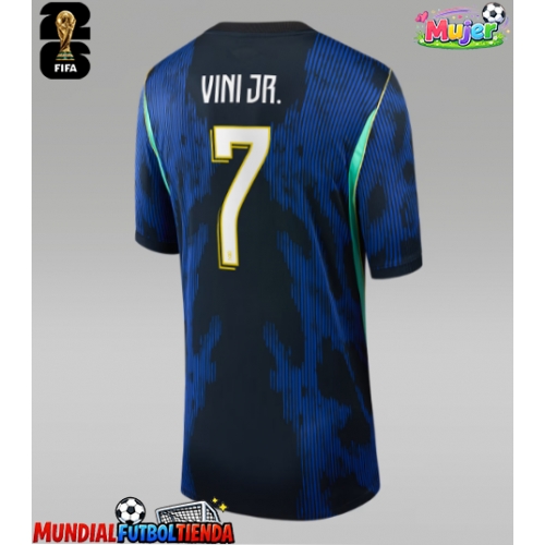 Camiseta Brasil Vinicius Junior #7 Segunda Equipación Replica Mundial 2026 para mujer mangas cortas